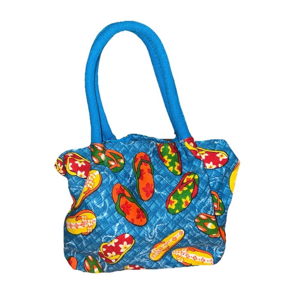 Avon Mini Bag Blue Beach Flip Flop Print 5x6" Top Handle Doll Tote Vintage